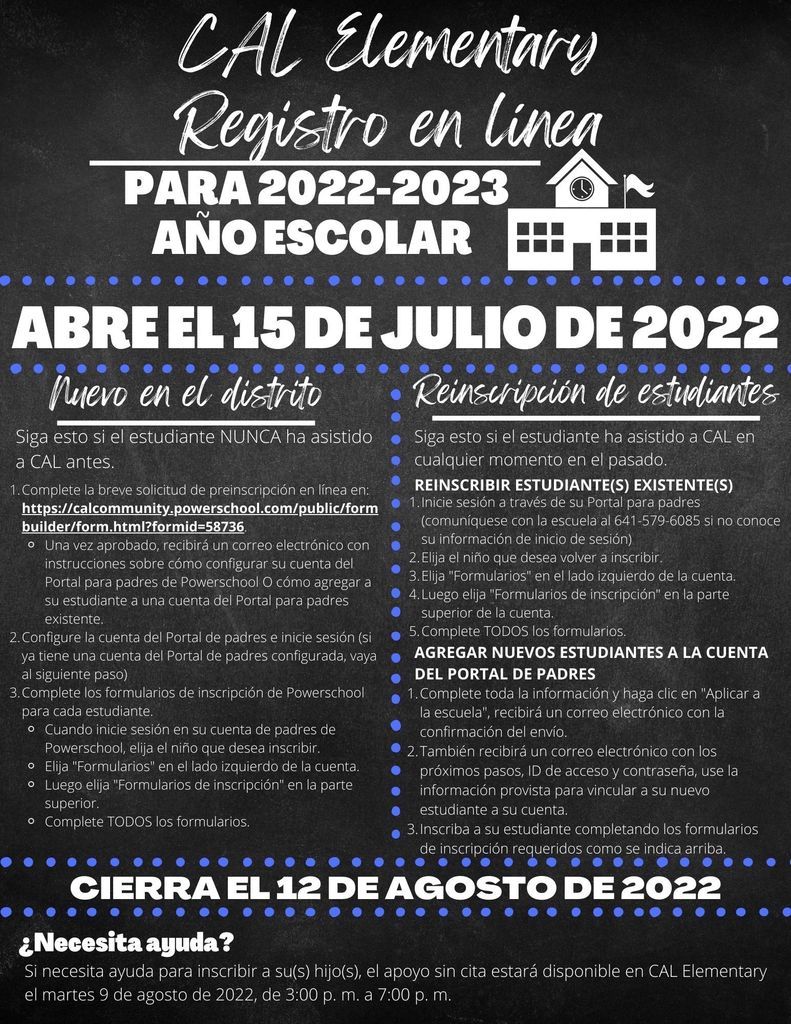 CAL Registration 2022-2023 Info Spanish
